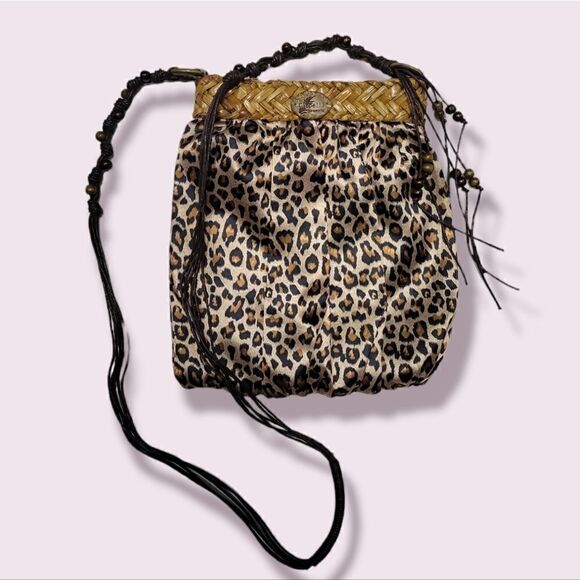Cappelli Straworld Leopard Print Shoulder Bag Purse Tote Boho Hippie Cro… - Picture 5 of 9